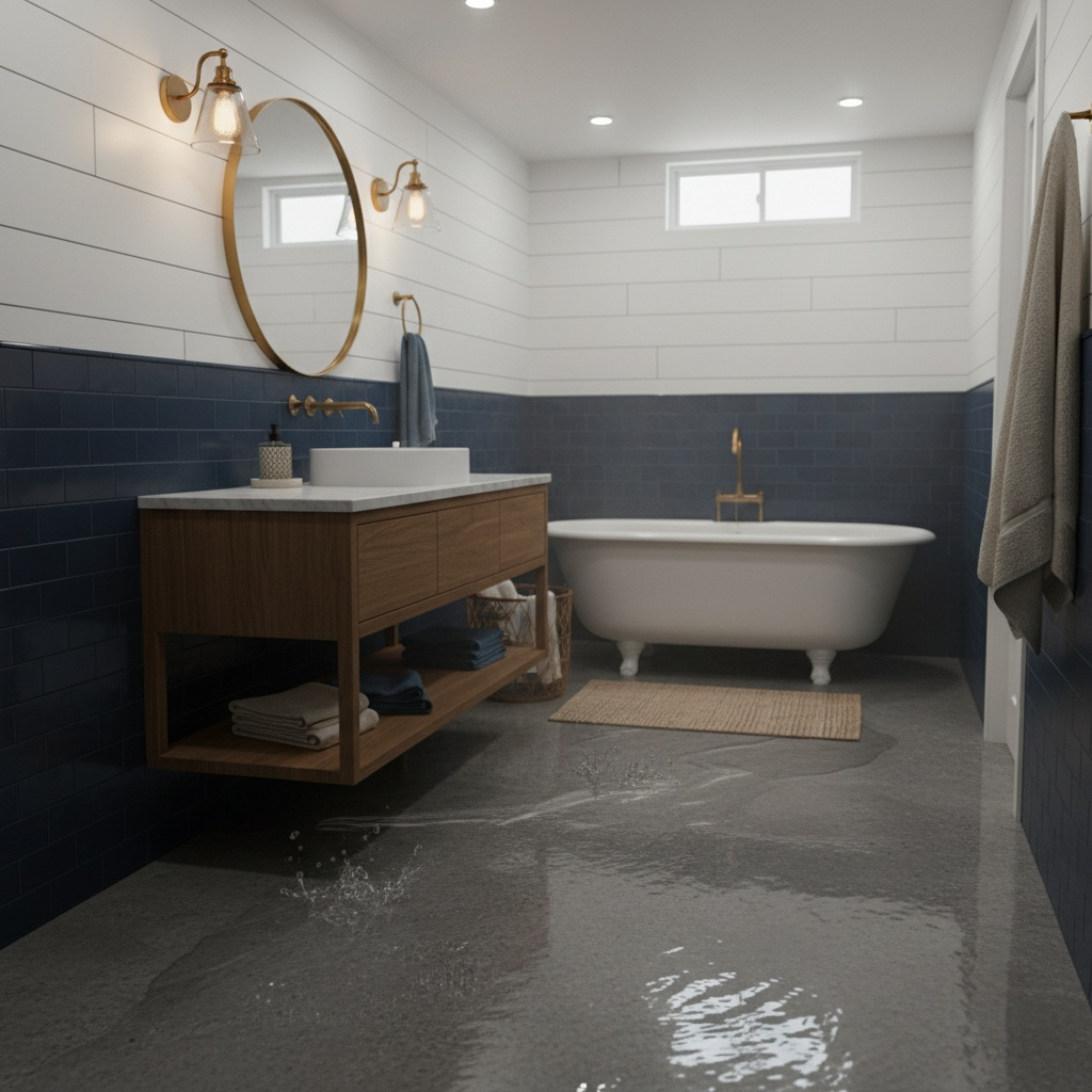 Water Pipe repair flooded bath room